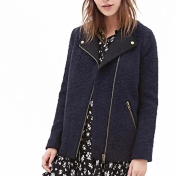 FOREVER 21 Zipper Boucle Moto Military structured Jacket coat - Picture 1 of 7